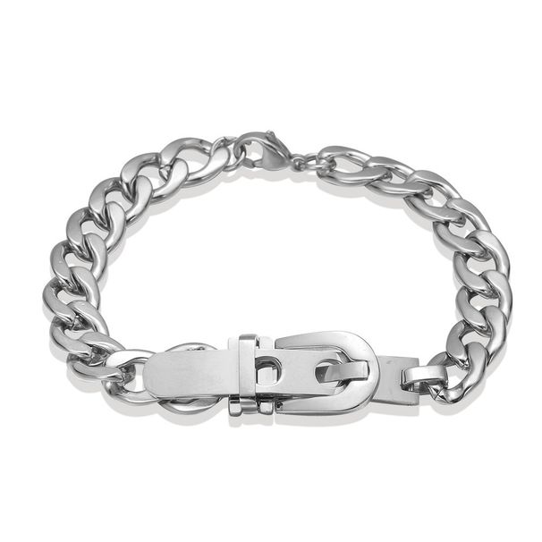 Stainless Cuban Hip Hop Titanium Steel Encrypted Round Polished Strap Buckle Bracelet Men's Accessories_ipsvogv.com