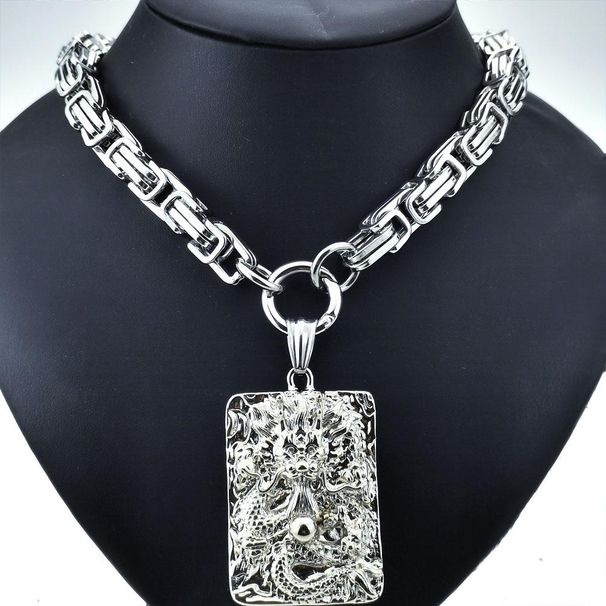 Men Women The "Chinese LONG" Pendant 10mm Pitch Chain Stainless Steel Necklace_ipsvogv.com