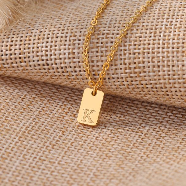 new letter square pendant necklace stainless steel necklace 26 English letter men and women necklace_ipsvogv.com