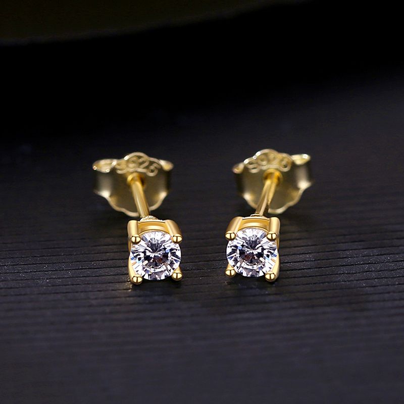 Mini Clear Zircon Stud Earrings For Women 14k Gold Planted Sterg Sier Fine_ipsvogv.com