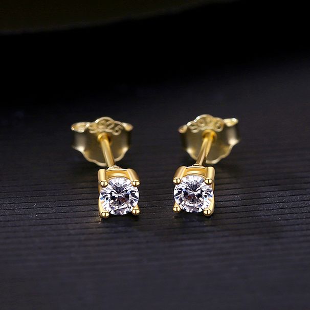 Mini Clear Zircon Stud Earrings For Women 14k Gold Planted Sterg Sier Fine_ipsvogv.com