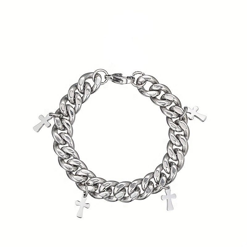 Men's Fashionable Temperament Simple Bracelet Versatile Style Titanium Steel Cross Pendant Trendy Hip Hop Cool Korean_ipsvogv.com