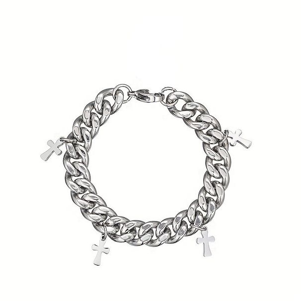 Men's Fashionable Temperament Simple Bracelet Versatile Style Titanium Steel Cross Pendant Trendy Hip Hop Cool Korean_ipsvogv.com