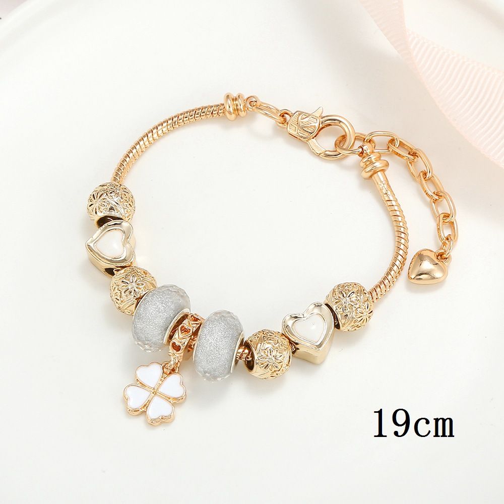 New Panjia Gold Love Beads Colorful Clover Pendant Live Jewelry Bracelet_ipsvogv.com