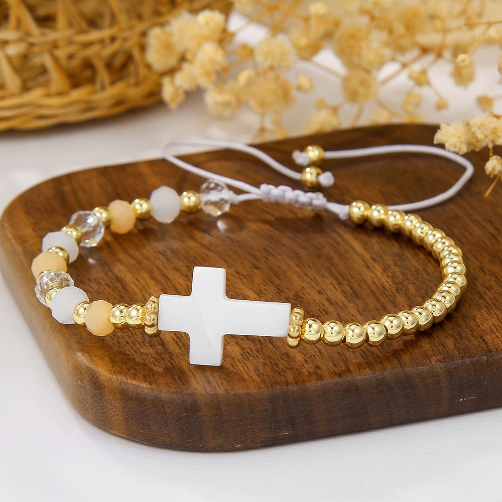 Bohemian Style Shell Cross Crystal Bracelet Simple Versatile Glass Beads Women's Adjustable Bracelet Jewelry_ipsvogv.com
