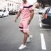 Men's Clothing home leisure men's thin short-sleeved sports striped round neck fitness suit men's T-shirt trendy two-piece suit_ipsvogv.com