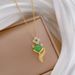 【 Titanium Steel 】 Zircon Green Fox Light Luxury Temperament Gorgeous Full Diamond Necklace Women's Versatile Collarbone_ipsvogv.com
