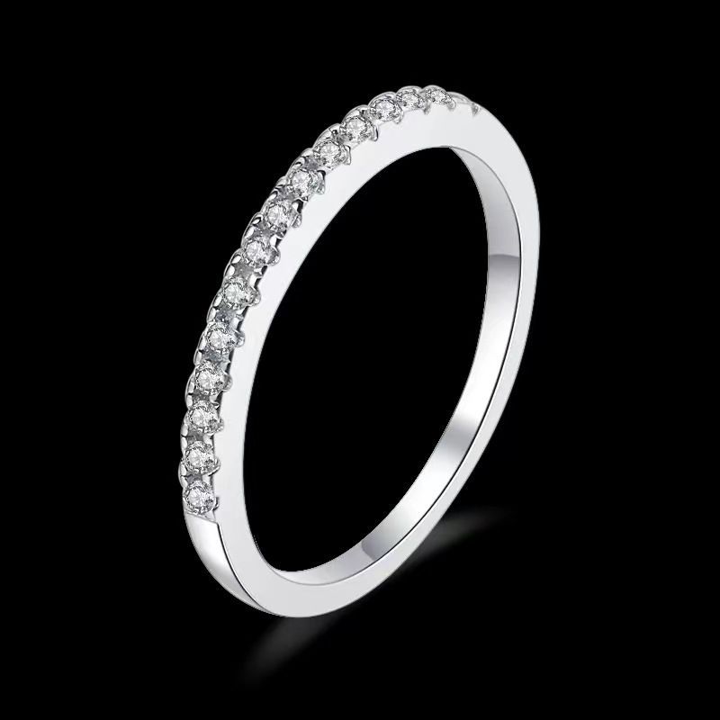 Single Row Diamond White Copper Ring - Minimalist Korean Style Jewelry For Women_ipsvogv.com