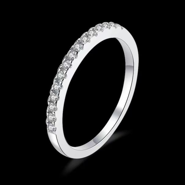 Single Row Diamond White Copper Ring - Minimalist Korean Style Jewelry For Women_ipsvogv.com
