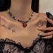 Women's Jewelry Set Fashion Sweet And Cool Style Colorful Beaded Necklace Red Love Retro Glass Pendant Clavicle Necklace Female New Accessories_ipsvogv.com