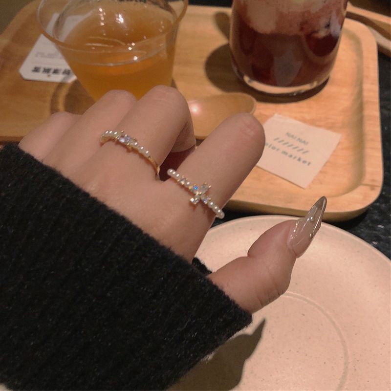 Ins Style Minimalist Pearl Female Fashion Temperament, Niche Design, Cold Style, Index Finger Ring, Open Mouth Ring_ipsvogv.com