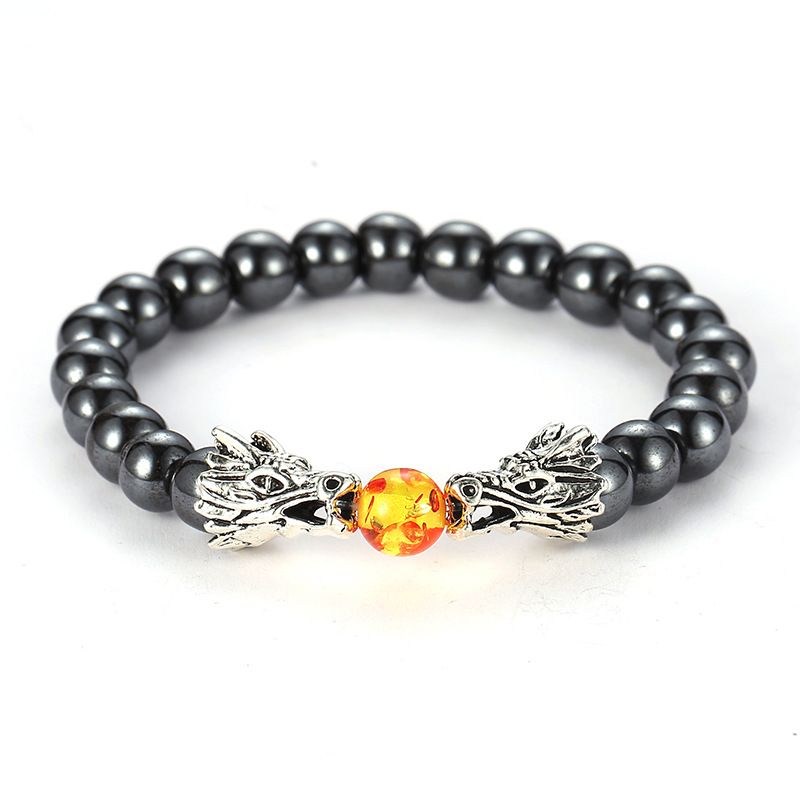 Hot Selling Natural Gold Sand Stone Malachite Silver Double Dragon Play Bead Men's Bracelet_ipsvogv.com