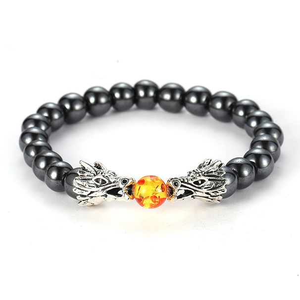 Hot Selling Natural Gold Sand Stone Malachite Silver Double Dragon Play Bead Men's Bracelet_ipsvogv.com