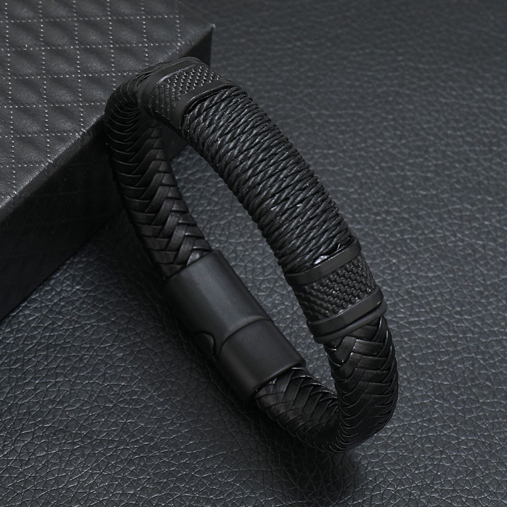New Hot-Selling Jewelry Men's Leather Cord Alloy Magnetic Clasp Punk Bracelet_ipsvogv.com