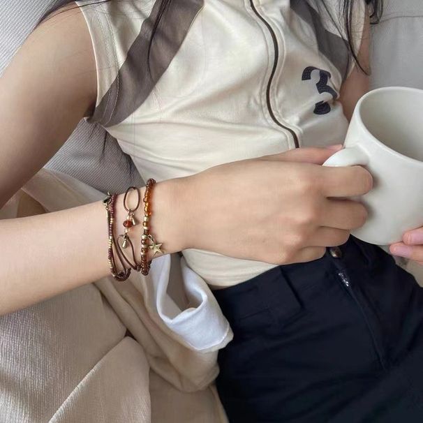Ethnic Brown Retro Beaded Multi Layer Bracelet For Women In Summer, Bohemian Indian Style Couple Bracelet_ipsvogv.com