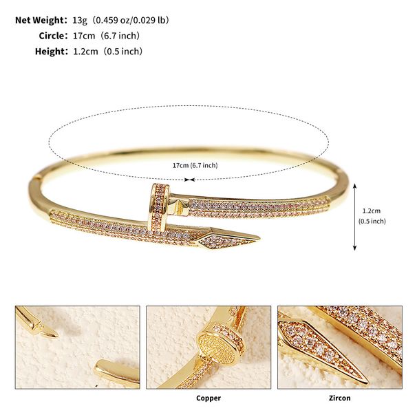 Women's Jewelry Diamond Nail Open Bracelet Wedding Dinner Party Jewelry High End Niche Light Luxury Zircon Bracelet_ipsvogv.com