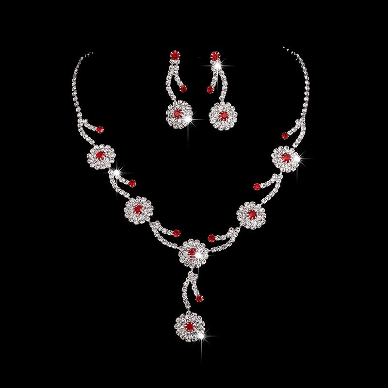 ETERNAL VOWS - Personalized Silver Diamond Wedding Jewelry Set (Claw Chain Necklace & Earrings,Bridal Luxury)_ipsvogv.com