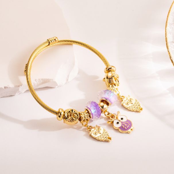 DIY Beaded Angel Wings Love Bracelet Stainless Steel Adjustable Owl Pendant For Best Friends' Hands_ipsvogv.com