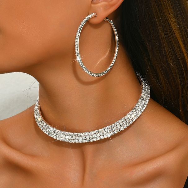 Women’s Jewelry Set Fashion Fashionable And Luxurious Full Diamond Shining Rhinestone Neck Collar Bracelet Tassel Earrings Set Bridal Jewelry_ipsvogv.com