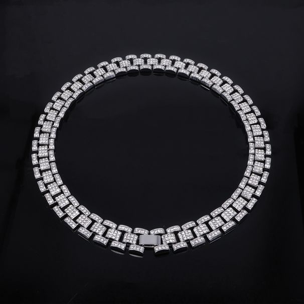 Men’s Jewelry Set Fashion 16mm Watch Chain Alloy Diamond Necklace For Men High End Personality Cool Hip Hop Cuban Chain_ipsvogv.com