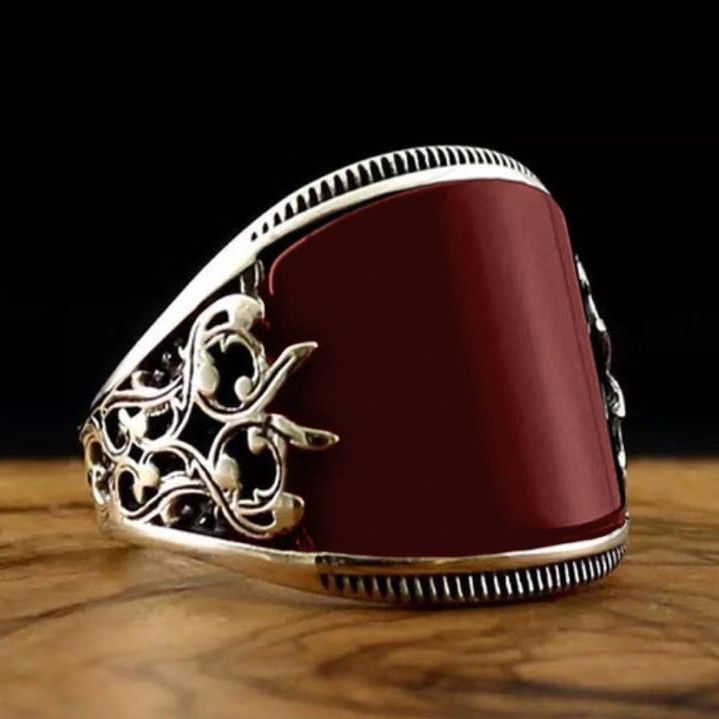 handmade Red Painted Ring With Embossed Pattern_ipsvogv.com