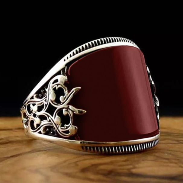 handmade Red Painted Ring With Embossed Pattern_ipsvogv.com