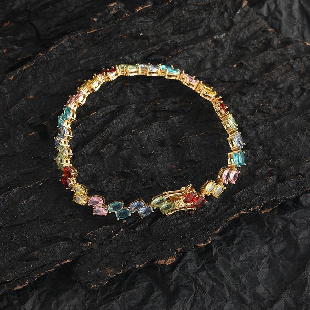 Women's Jewelry Hip Hop Jewelry Colorful Oval Zircon Bracelet Egg Shaped Double Row Chain Copper Inlaid Zircon Tennis Chain Stacking_ipsvogv.com