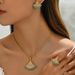 Fashionable OL fan-shaped necklace set, versatile with inlaid pearl rings, niche design, earring accessories_ipsvogv.com