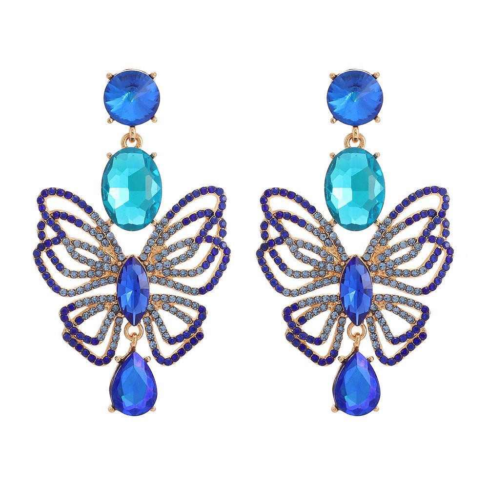 Exaggerated rhinestone butterfly earrings fashionable light luxury shining temperament earrings_ipsvogv.com