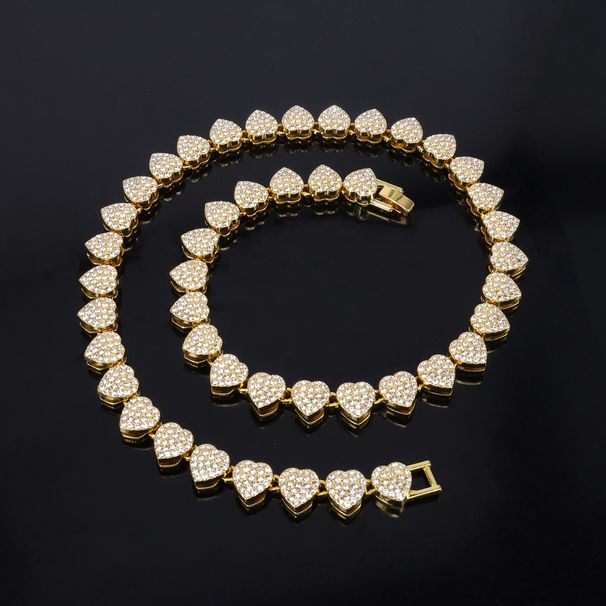 Unisex 11mm Heart Full Diamond Alloy Necklace For Men And Women High End Niche Rap Hip Hop Style Cuban Chain_ipsvogv.com