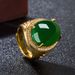 Trendy Live Streaming Gold-Plated Bold Adjustable Green Hetian Jade Cabochon Ring_ipsvogv.com