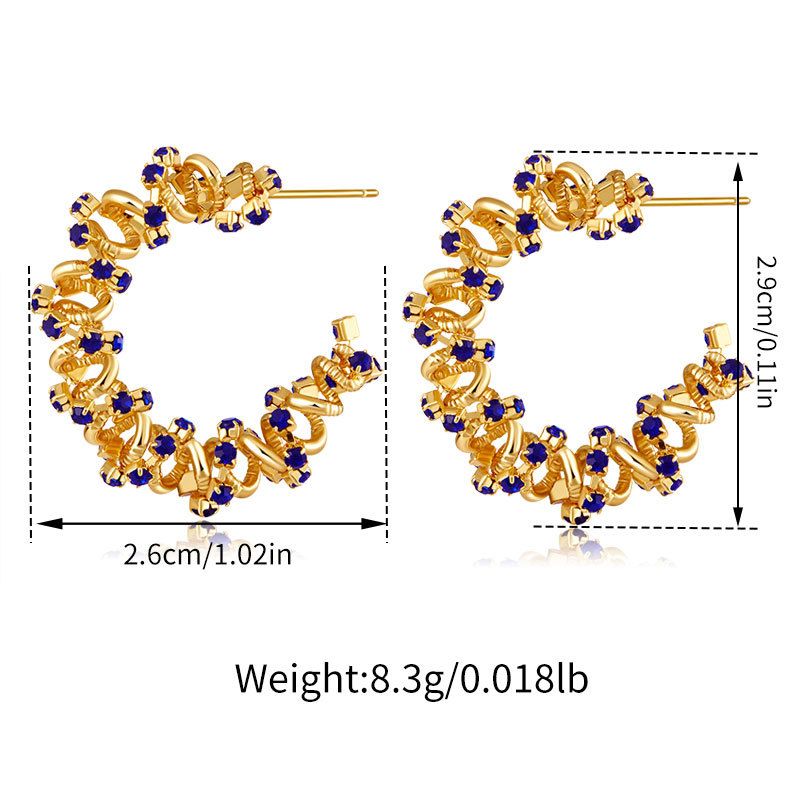 Real gold electroplated geometric irregular round winding design personality earrings inlaid with zircon mixed color_ipsvogv.com