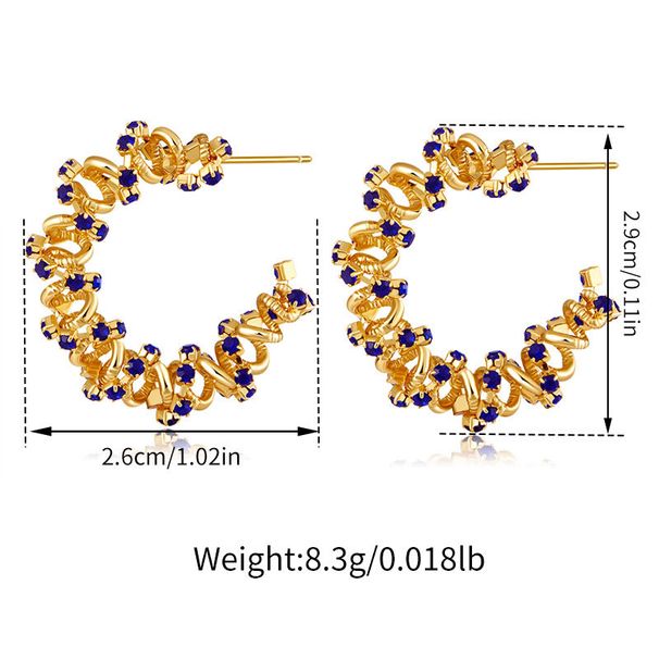 Real gold electroplated geometric irregular round winding design personality earrings inlaid with zircon mixed color_ipsvogv.com
