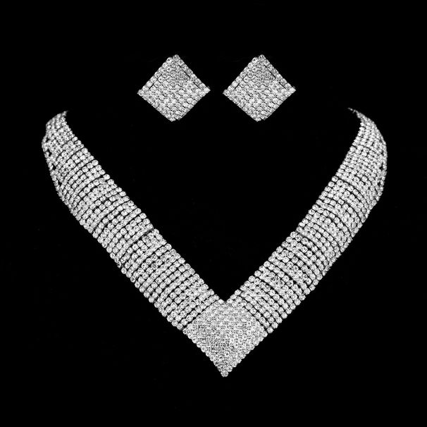 popular atmospheric rhinestone silver plated bridal jewelry necklace bracelet elastic ring suit dress_ipsvogv.com