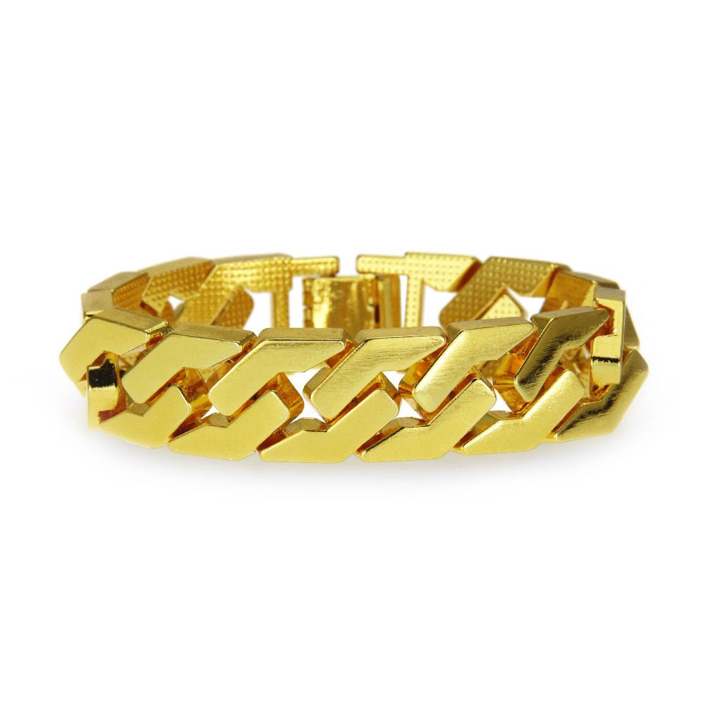 Men's Jewelry Hand Accessories Hiphop 3D Smooth Wide Gold Trendy Bracelet_ipsvogv.com