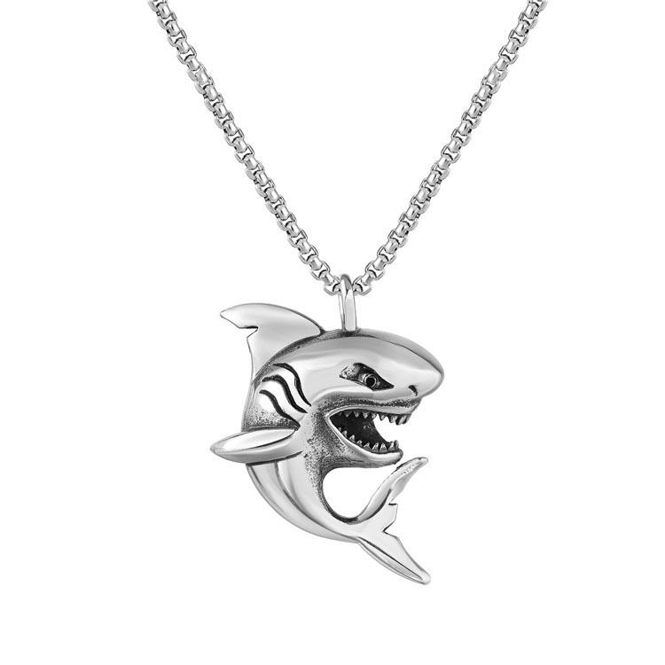 Network New Personalized Punk Shark Men's Stainless Steel Pendant Necklace Jewelry_ipsvogv.com