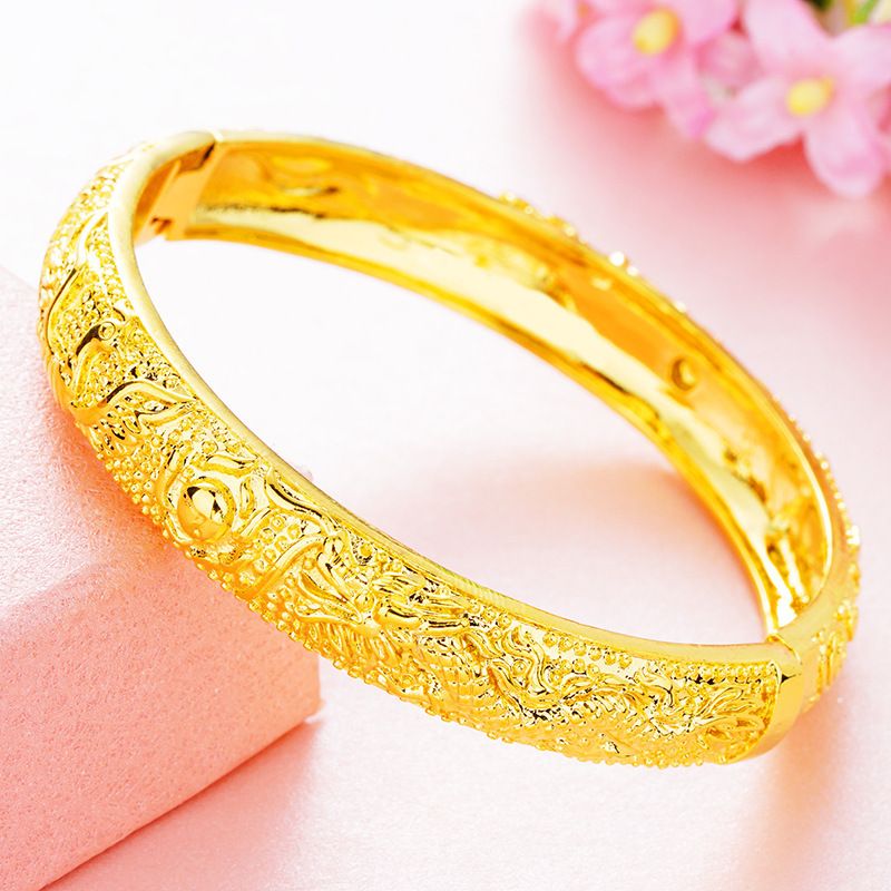 Fashionable Brass Plated Dragon And Phoenix Open Bangle, Wedding Bride Buckle, Female Gold Bracelet_ipsvogv.com