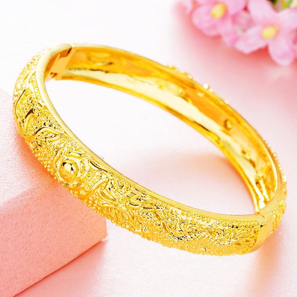 Fashionable Brass Plated Dragon And Phoenix Open Bangle, Wedding Bride Buckle, Female Gold Bracelet_ipsvogv.com