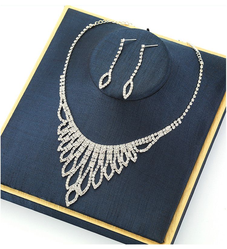 New Bride And Earrings Two-Piece Set With Rhinestones, Necklace Jewelry, Wedding Dress Accessories_ipsvogv.com