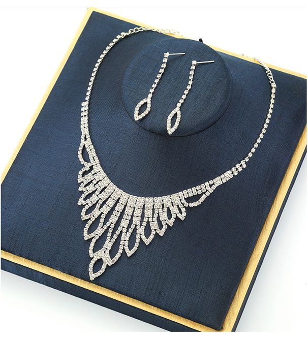 New Bride And Earrings Two-Piece Set With Rhinestones, Necklace Jewelry, Wedding Dress Accessories_ipsvogv.com