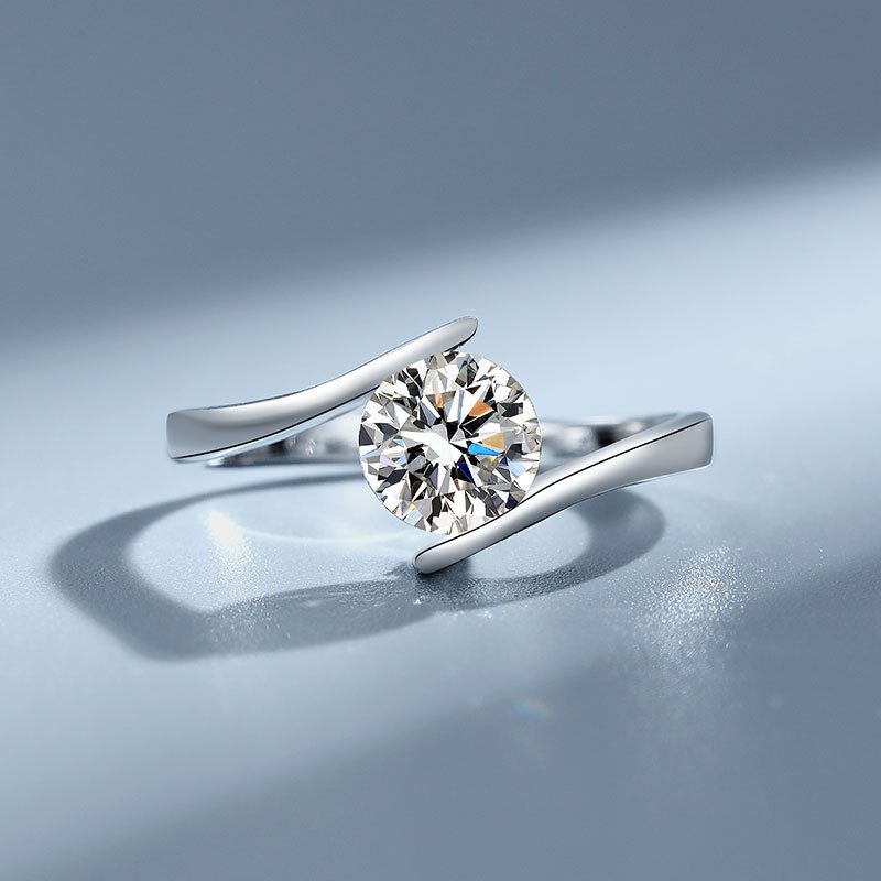 Pure Silver Angel Kiss Mosang Stone Simulation Diamond Twisted Arm Women's Ring Live Broadcast_ipsvogv.com