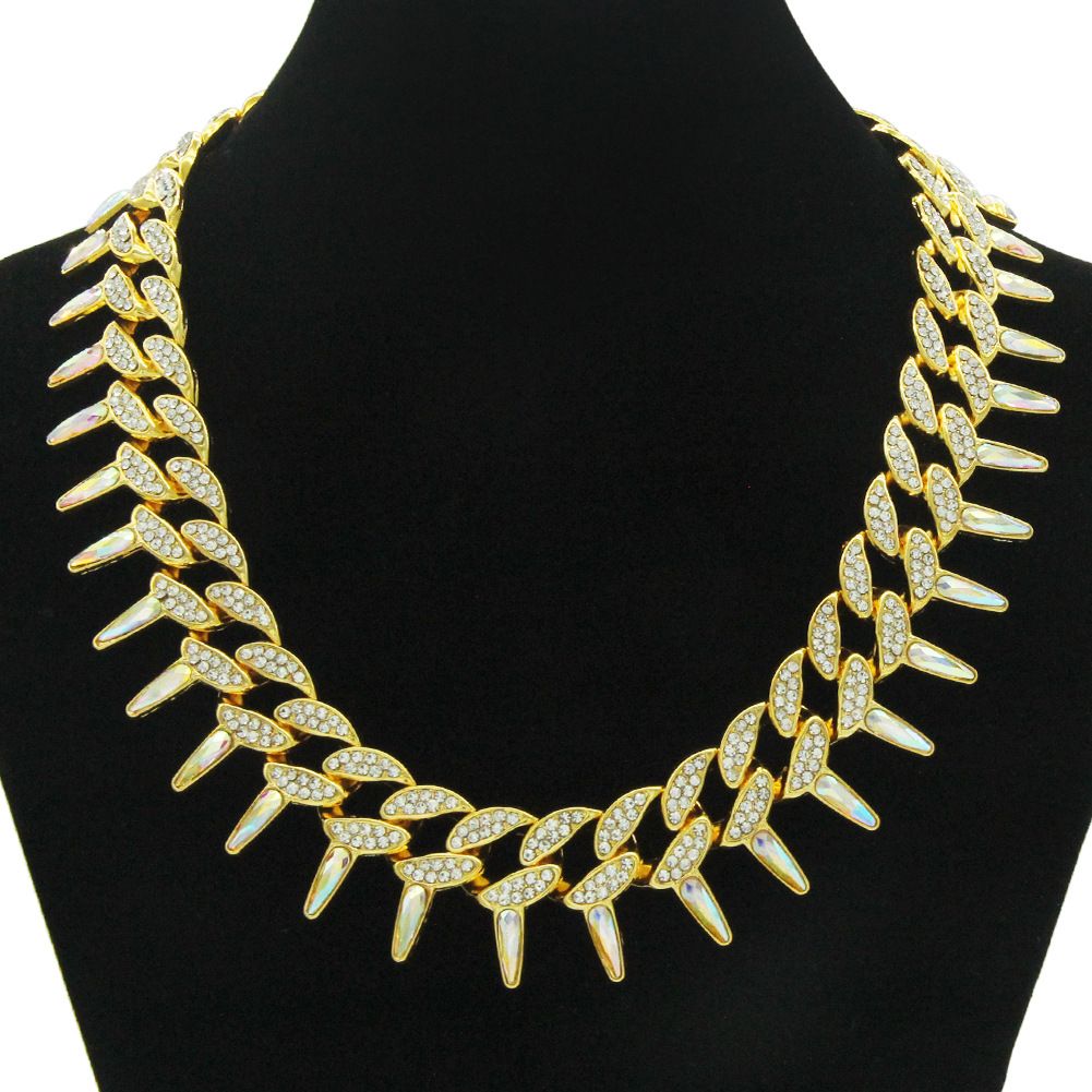 Hip hop men's barbed diamond Cuban necklace accessories trendy personality punk short collarbone chain neckchain_ipsvogv.com