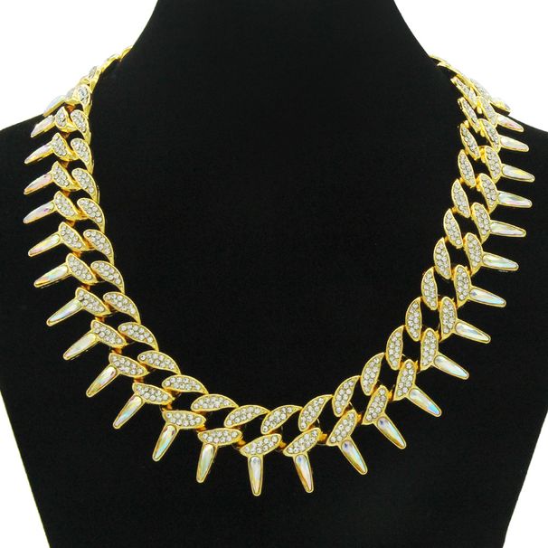 Hip hop men's barbed diamond Cuban necklace accessories trendy personality punk short collarbone chain neckchain_ipsvogv.com