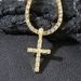 Hip-hop diamond-encrusted cross pendant necklace Cuban chain necklace full of diamond single-row Diamond Tennis chain trendy jew_ipsvogv.com