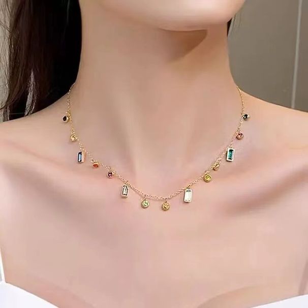 Titanium Steel Necklace Women's Colorful Zircon Dopamine Collar Chain 2023 New Niche Design High-end Neckchain_ipsvogv.com