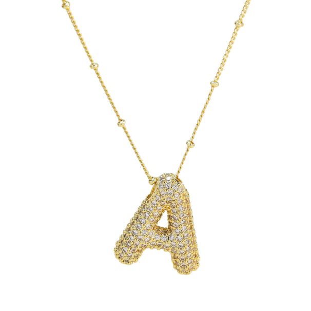 New Chubby Pendant With Inlaid Stones, Fashionable And Simple Collarbone Chain, Birthday Balloon, Smooth Letter Necklace_ipsvogv.com