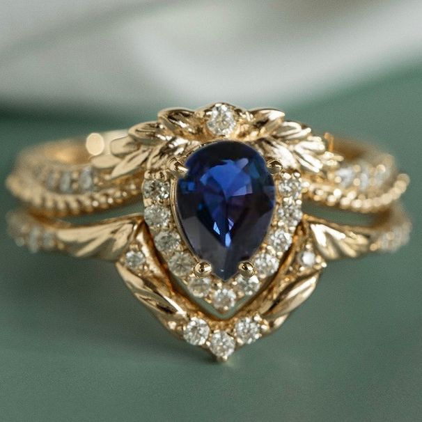 Sanjie Flower Wedding Ring Women's Fashion Crown Jewelry With Blue Water Drop Zircon Set_ipsvogv.com