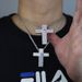 Men's Fashion Cross Pendant Necklace With Love Heart & Zircon, 61cm Silver Chain, Trendy Hip Hop Jewelry Cross Love Zircon Pendant Fashion Necklace_ipsvogv.com