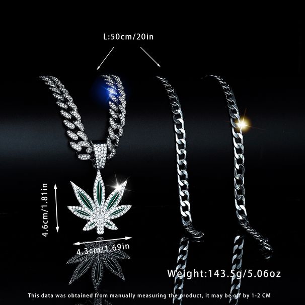 Hot Selling Fashion Hip Hop Long Stacking Maple Leaf Necklace Men And Women Street Personality Full Diamond Cuban Chain_ipsvogv.com