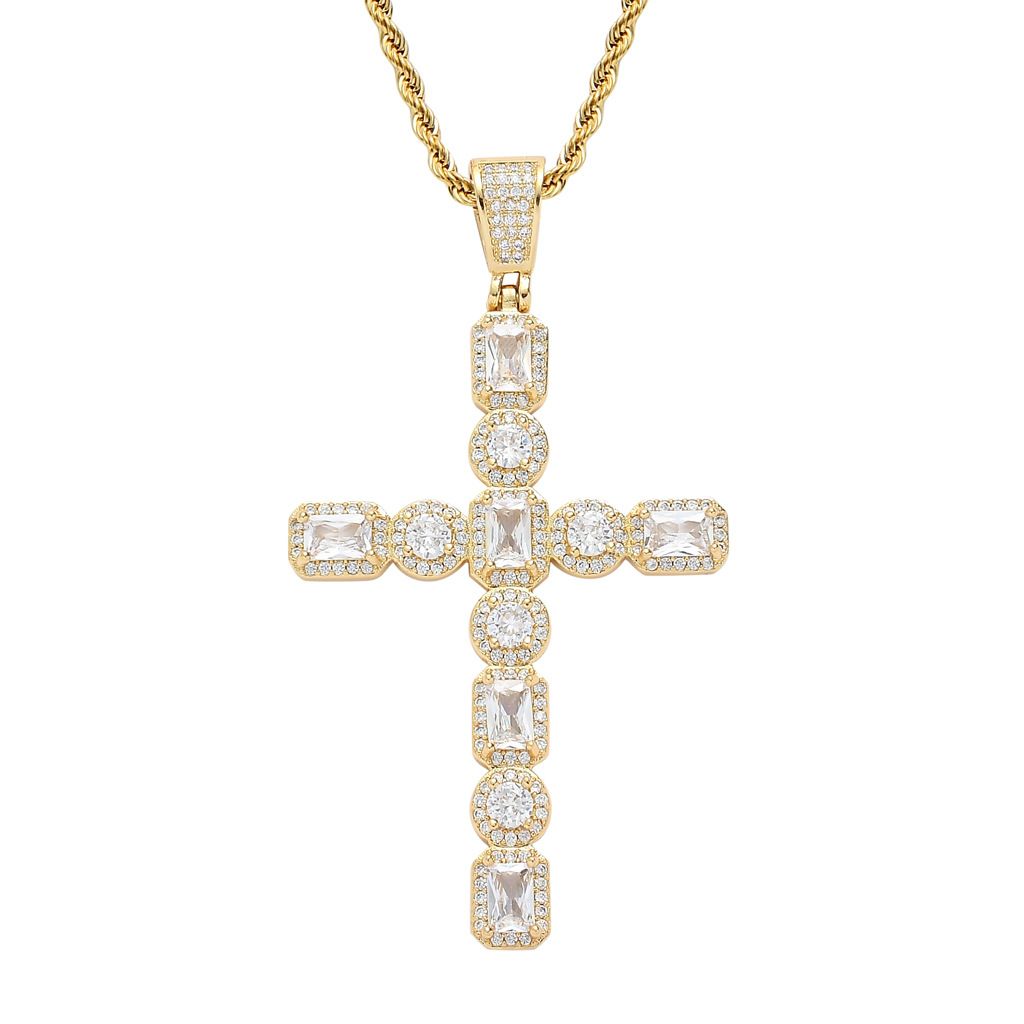 Square Large Zircon Cross Pendant Hiphop Men's Trendy Rap Singer Hip Hop Accessories_ipsvogv.com